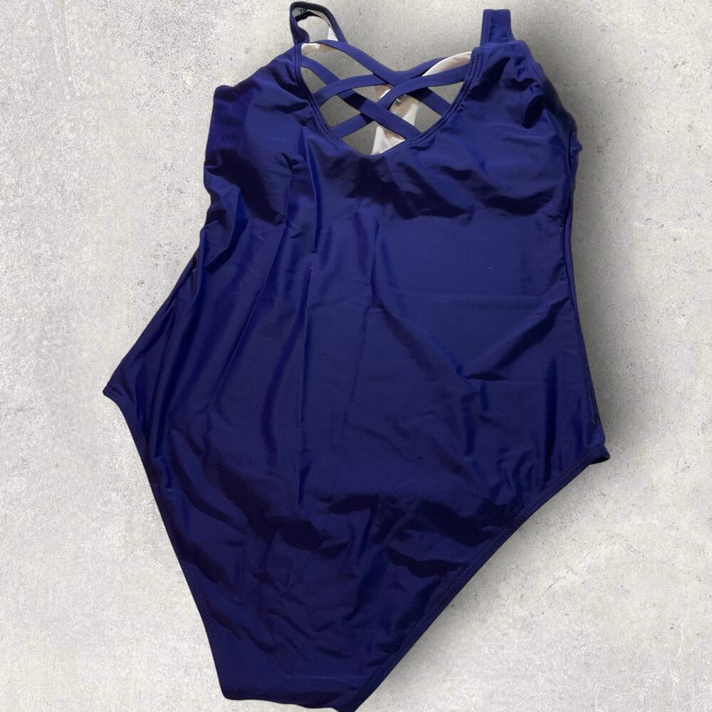 Womens Size Large Navy Blue One Piece Swimsuit Scoop Neck Swimwear - Picture 7 of 7